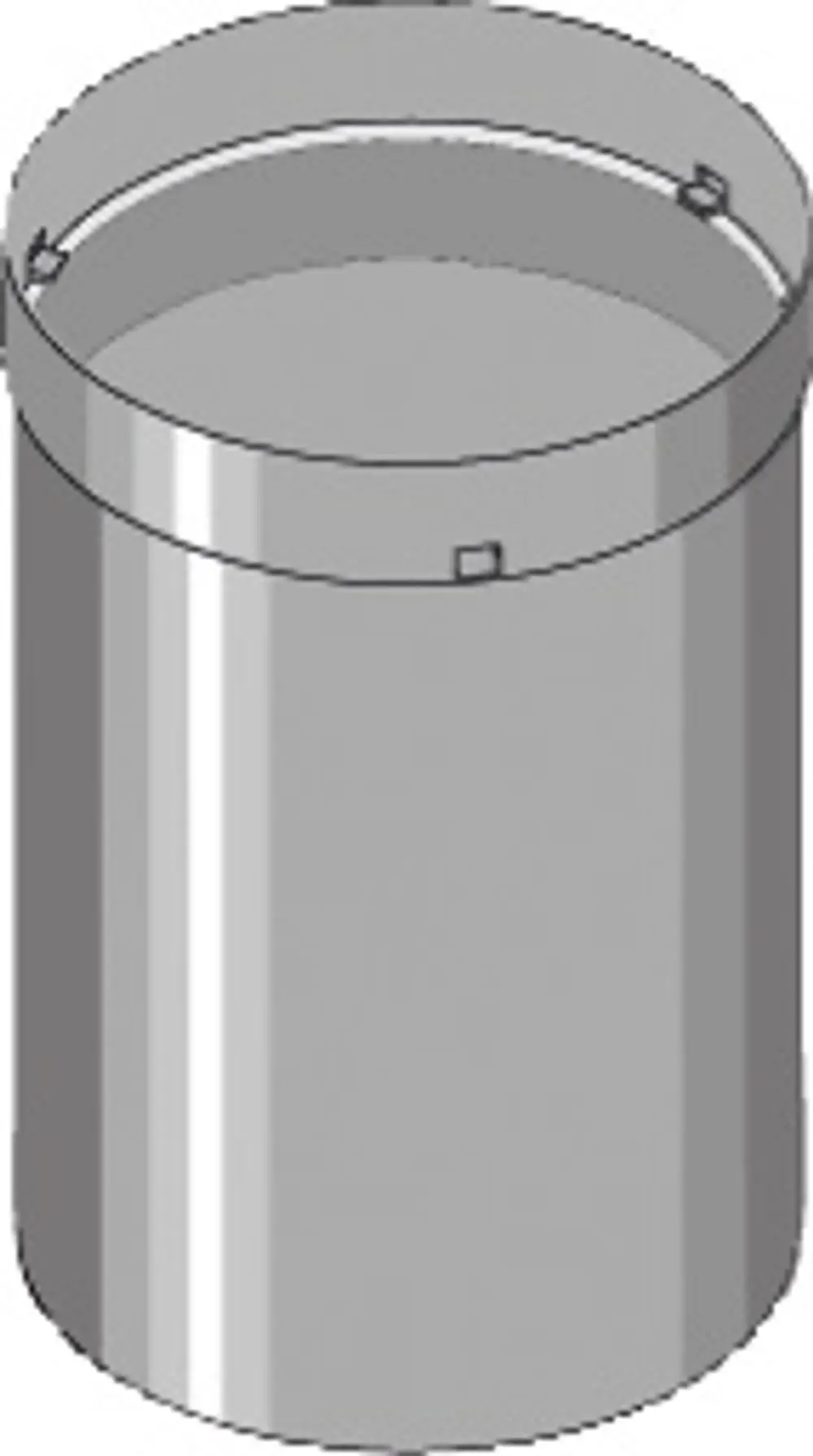 Zylindrisches Metallteil mit offenem oberen Rand, möglicherweise als Zubehör für Gas-Durchlauferhitzer geeignet. Gehört zum Bosch-System für die Diermayerklappe.